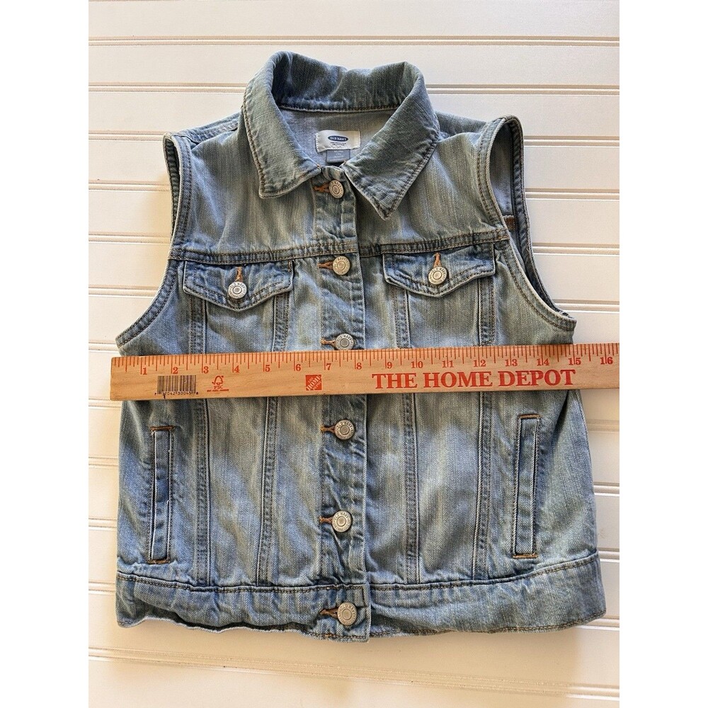 Old Navy Girls XL 14 Light Wash Denim Trucker Vest Jacket Sleeveless 90s Boho - Picture 6 of 12